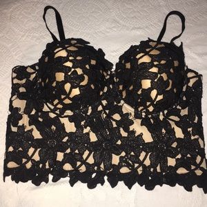 Windsor black cream lace sexy bra corset Large